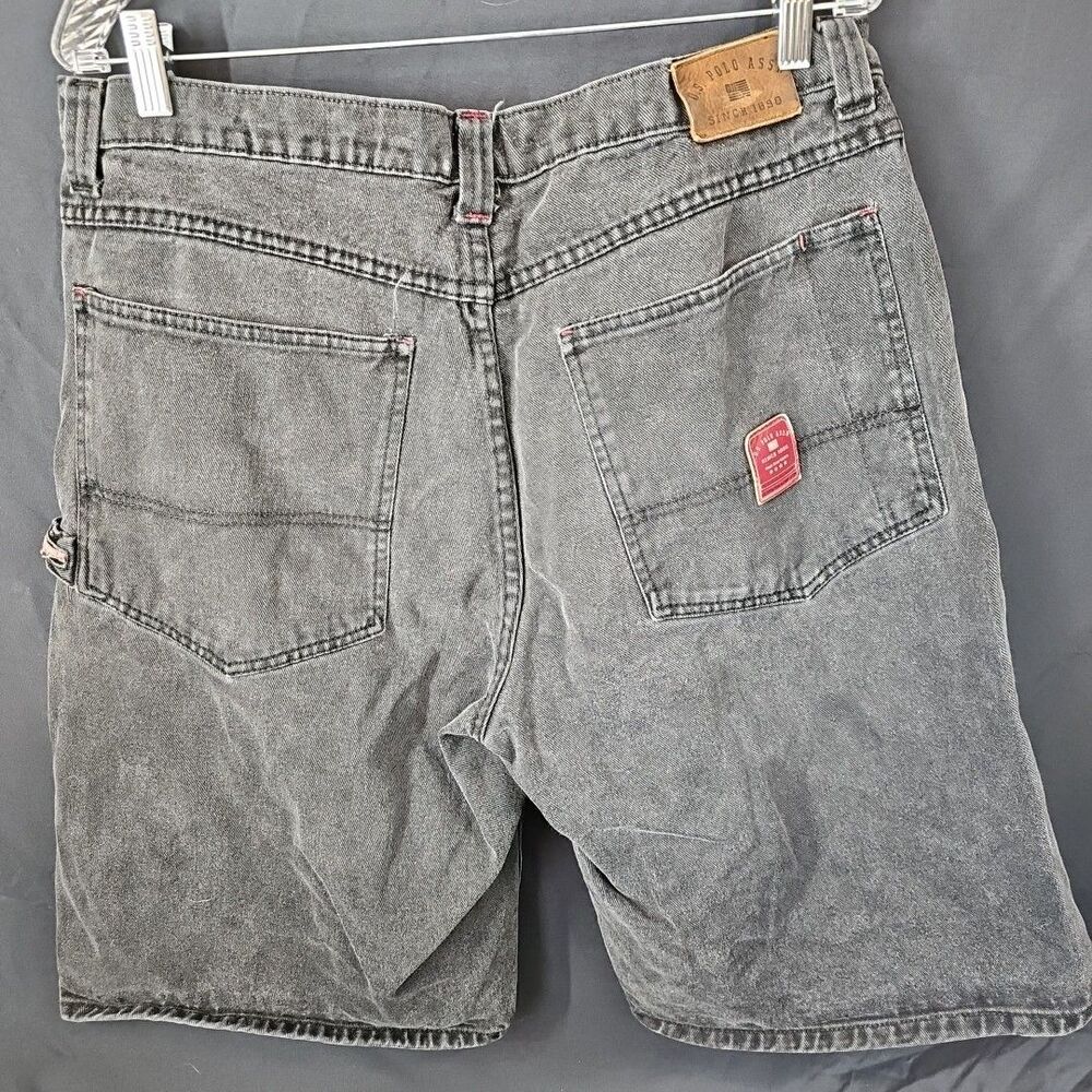 Men's Vintage US Polo Assn Black Denim Carpenter Jean Shorts Size 36 Distressed - Picture 5 of 9